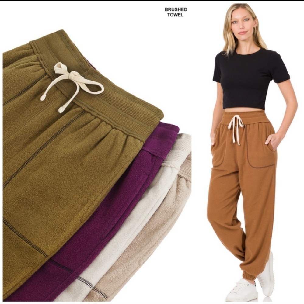 New mocha brushed towel joggers - Picture 2 of 3